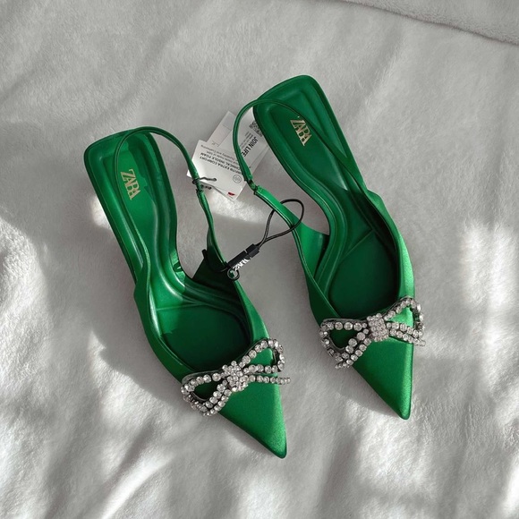 Zara Green Embellished Bow Heeled Slingback - Picture 17 of 17
